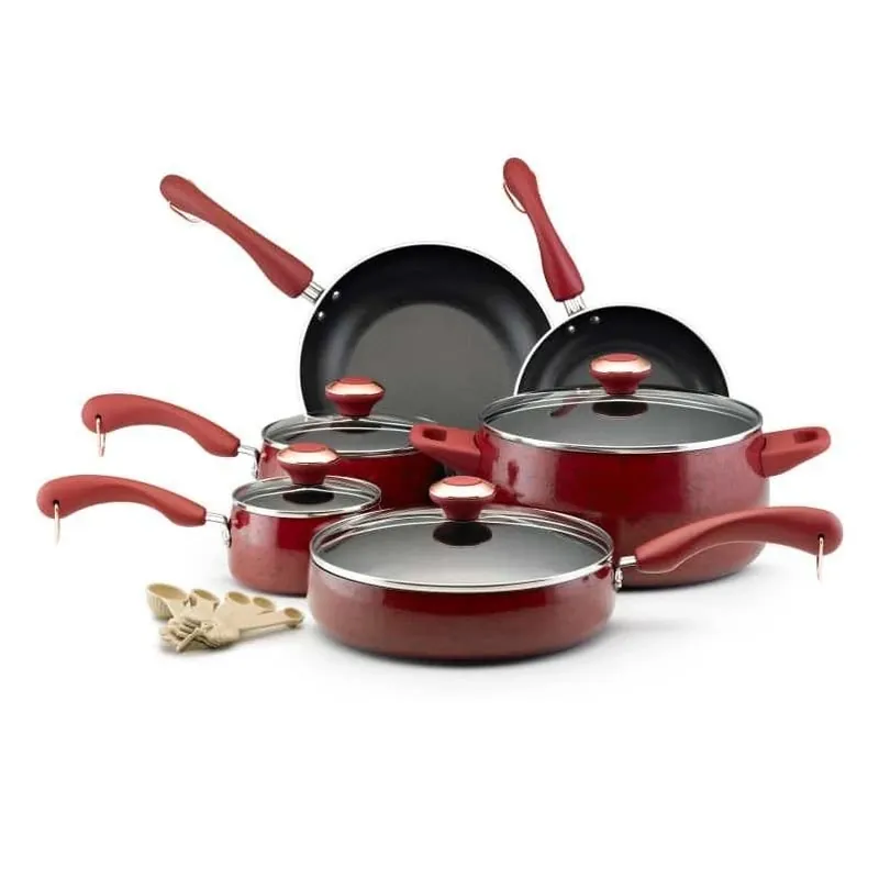 15-piece Nonstick Signature Porcelain Cookware Set In Red Speckle