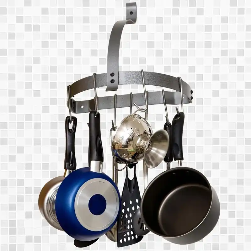 Half Moon Gray Wall Mounted Pot Rack With 8 Hooks - Model Mph-08 Gy