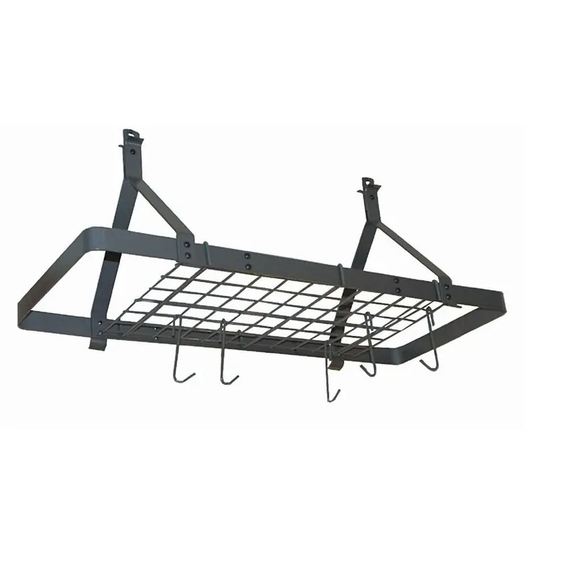 Expandable Rectangle Ceiling Pot Rack With 12 Hooks In Steel Gray Hammertone Finish