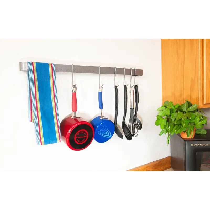 22 In. Steel Gray Utensil Bar Wall Pot Rack With 8 Hooks - Model Mpu-13