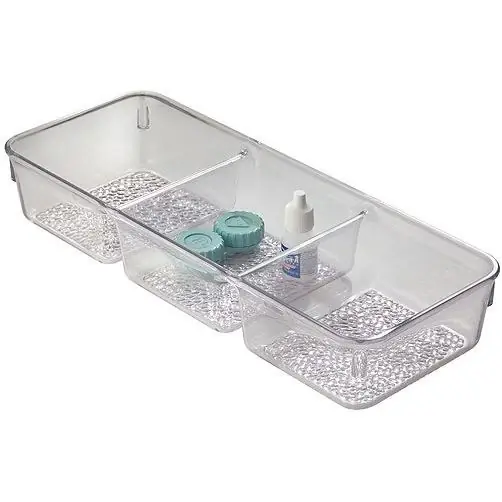 3-section Divided Clear Rain Tray For Vanity And Makeup Storage