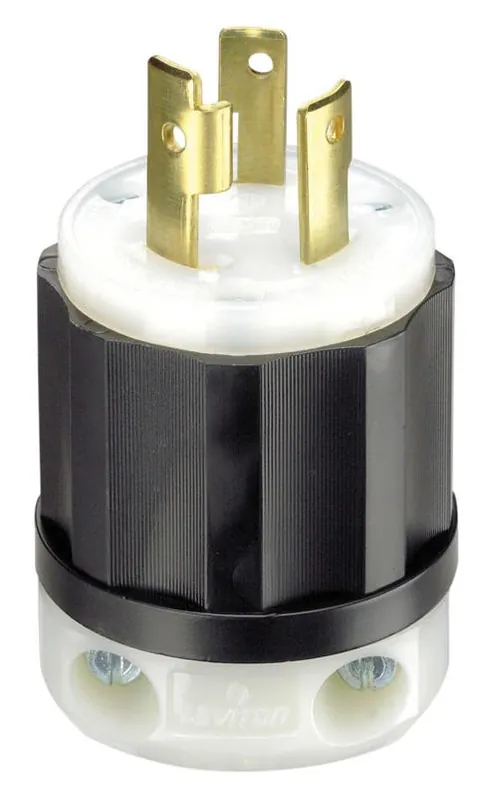 Leviton NEMA L6-30P Industrial Locking Plug – 30A Thermoplastic Curved Blade, 250V, 16‑8 AWG