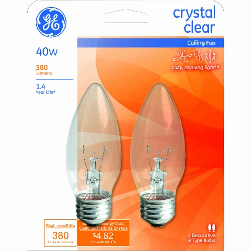 GE 40 Watts B13 Incandescent Bulb 380 Lumens Soft White Decorative 2 Pk