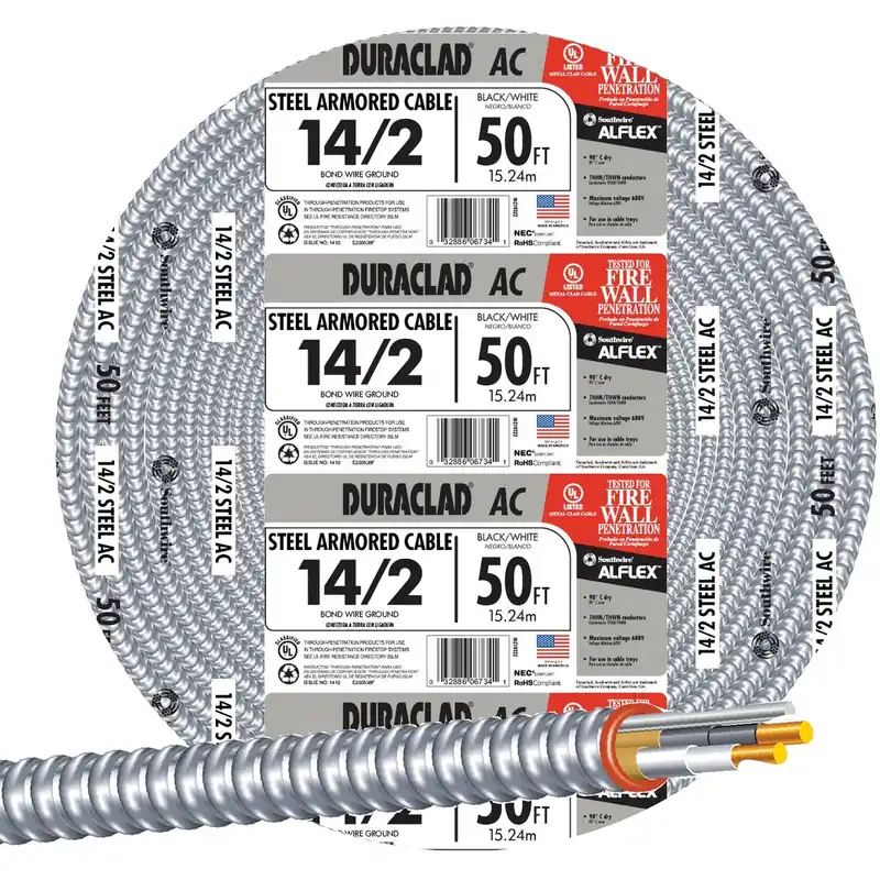 ACT Armored Cable, Steel Jacket, 14/2 ACT, 50 Ft.