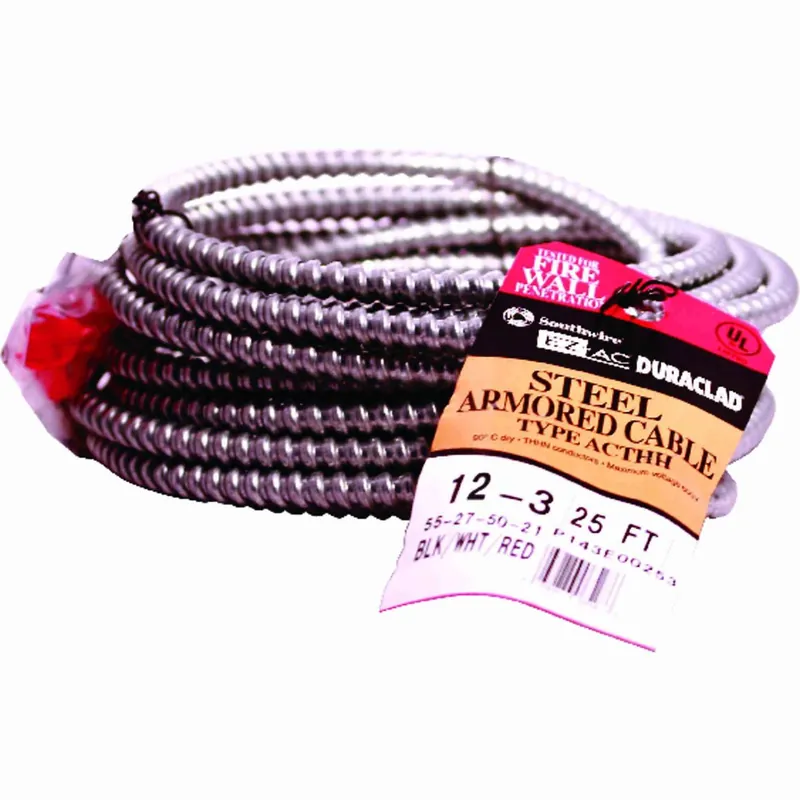 Armored Cable, Steel Jacket, 12/3 ACT, 25 Ft.
