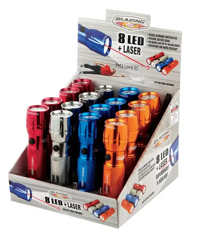 Blazing LEDz 8 LED 48 Lm Assorted LED Flashlight W/Laser Pointer AAA Battery