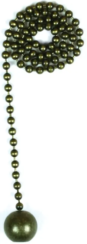 Lamp Pull Chain, Antique Brass Ball, 12-In.