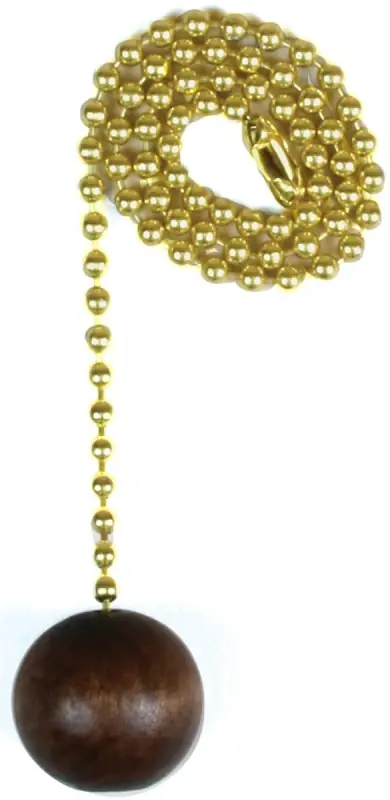 Lamp Pull Chain, Brass With Walnut Wood Ball, 12-In.