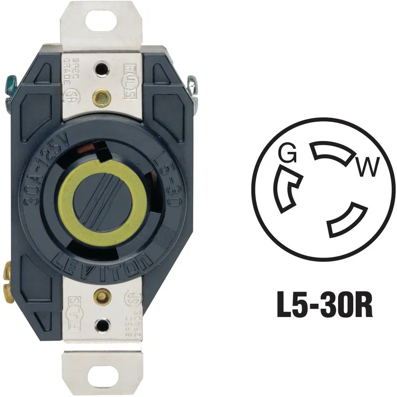 30 Amp 125 Volt Black Industrial Grade L5-30r Locking Outlet Receptacle