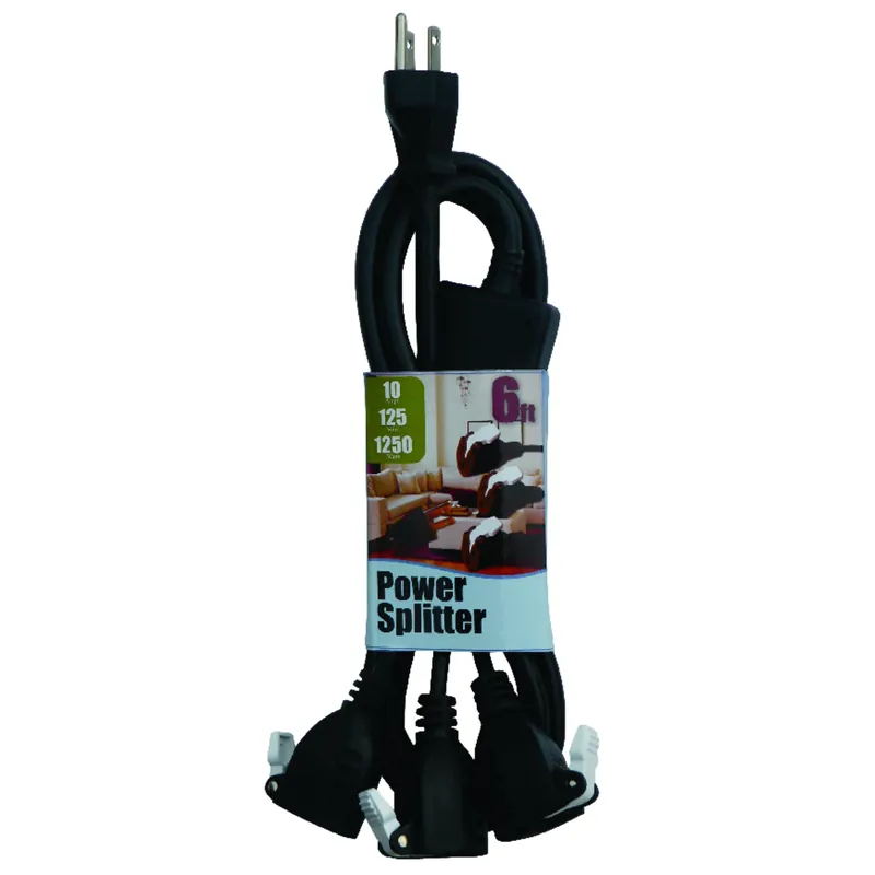 Indoor 6 Ft. Black 1 To 3 Outlet Cord 14/3 Sjt 18/3 Svt Model 05361