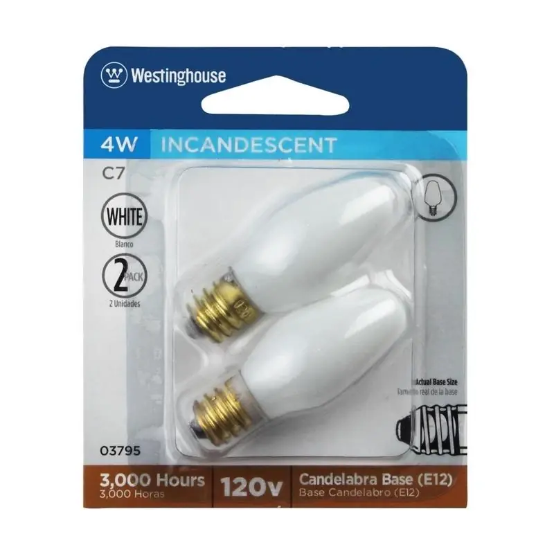 Westinghouse 4 W C7 Specialty Incandescent Bulb E12 (Candelabra) White 2 Pk