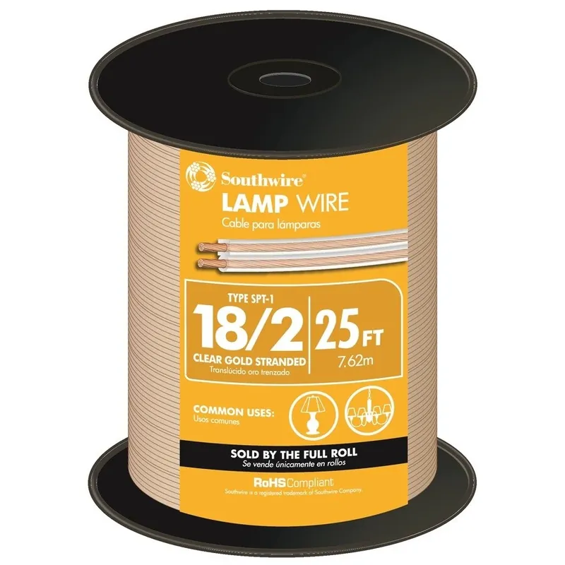 18/2 300 Volt 25 Ft. Lamp Cord - Gold Stranded Spt-1