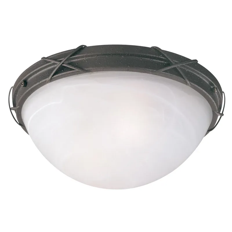Ceiling Light Fixture, Indoor/Outdoor, Brown Patina & White Alabaster Glass, 12.63 X 5 In.
