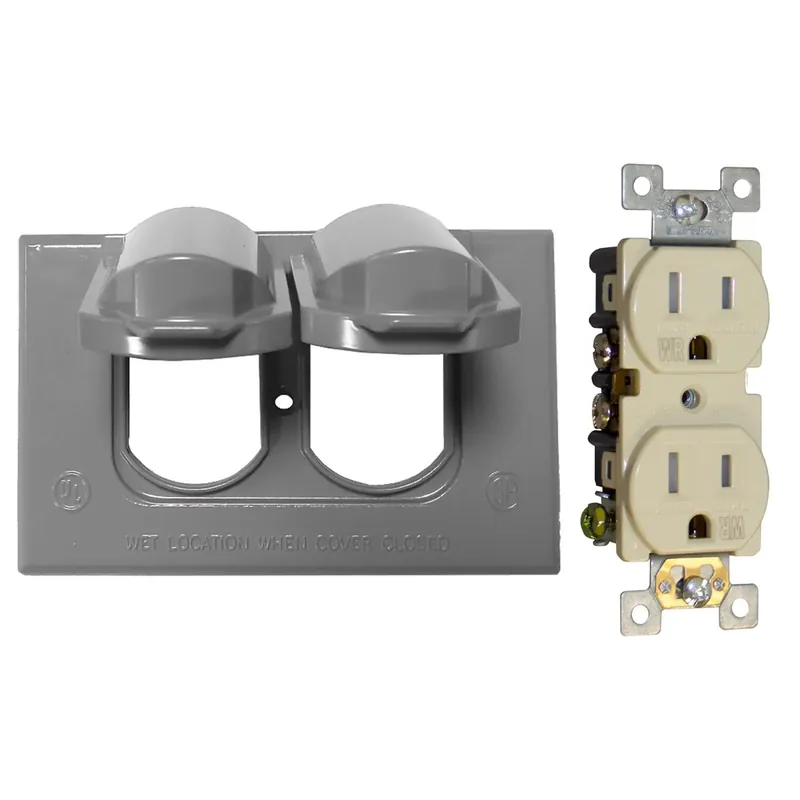 Rectangle Metal 1 Gang Duplex Outlet Kit For Wet Locations