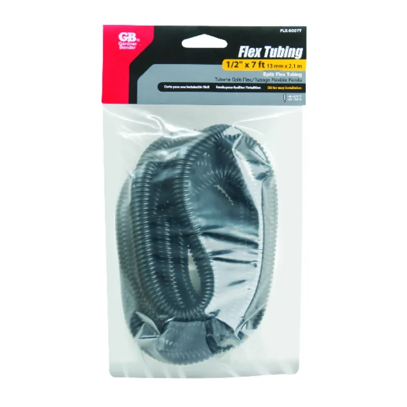 Split Flexible Tubing, Black, Corrugated, 0.5-In. X 7-Ft.