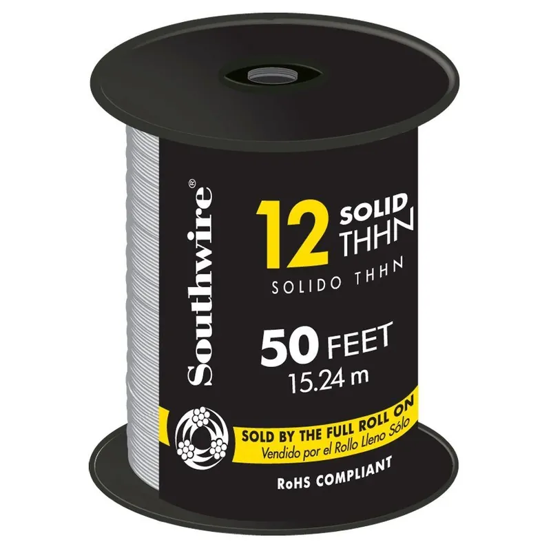 50 Ft. 12-gauge White Solid Copper Thhn Wire For Commercial And Industrial Use