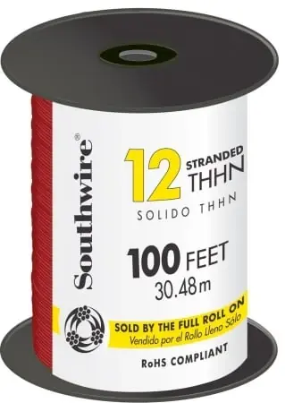 100 Ft. Southwire Thhn Stranded Building Wire, 12 Awg, Red, Model 22966652