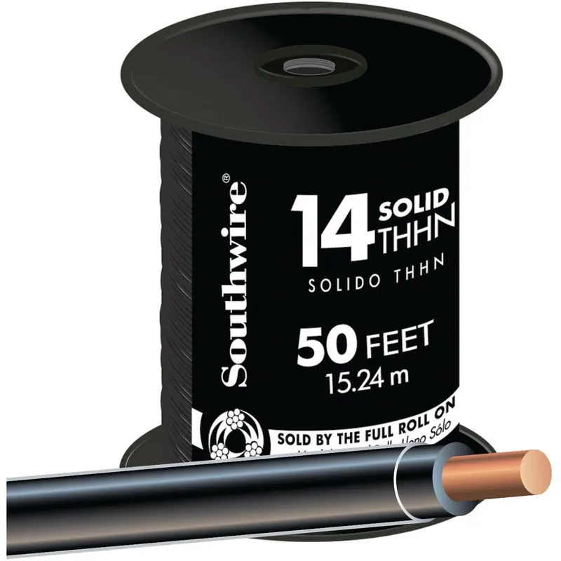 50 Ft. 14 Awg Solid Black Thhn Electrical Wire - Ul Listed