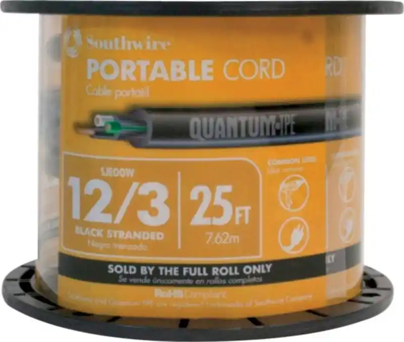 25 Ft. 12/3 Stranded Sjeoow Power Cable - Flexible, Durable, Indoor/outdoor Use