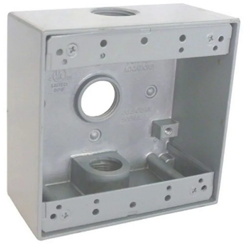 2 Gang Outlet Box, Weatherproof, Gray