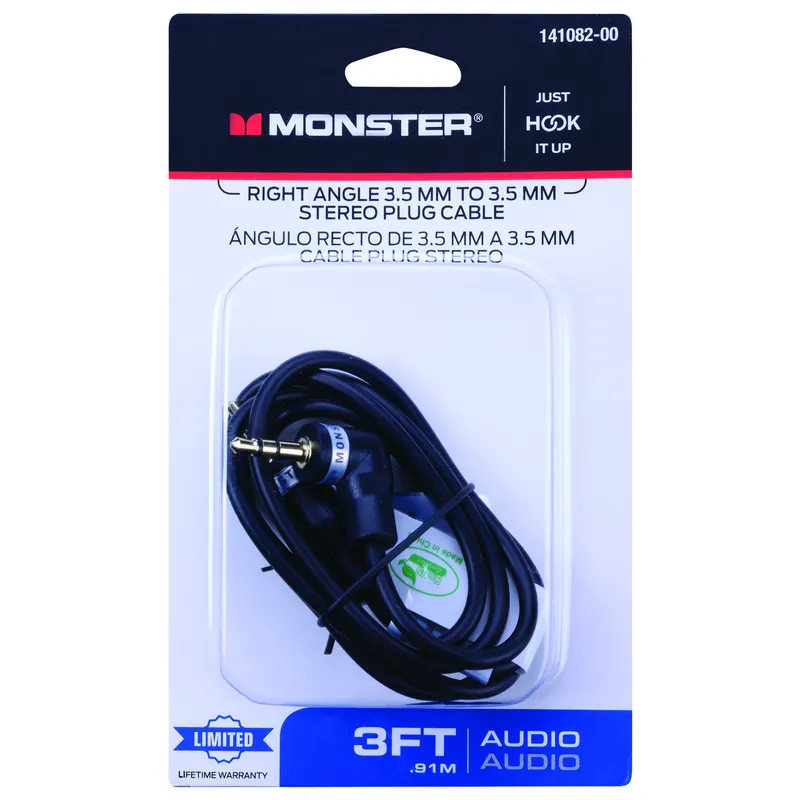 Just Hook It Up 3 Ft. L Stereo Plug Cable 3.5 Mm Right Angle