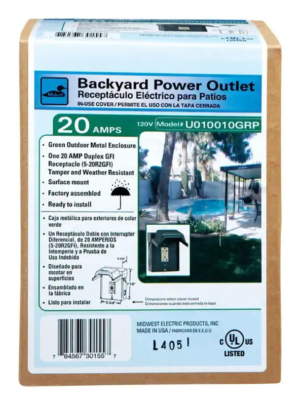 Green NEMA 3R Outdoor Power Receptacle – 120V 20A Weather‑Resistant Outlet