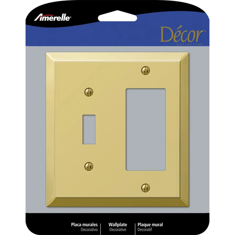 Amerelle Century Polished Brass 2 Gang Stamped Steel Decorator/Toggle Wall Plate 1 Pk