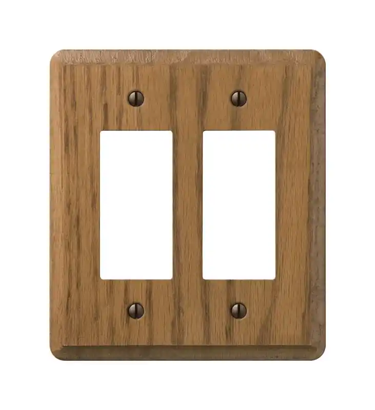 Amerelle Contemporary Medium Brown 2 Gang Oak Wood Decorator Wall Plate 1 Pk