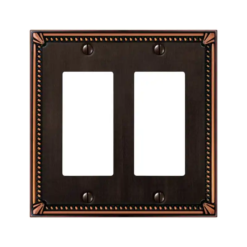 Amerelle Imperial Bead Aged Bronze 2 Gang Die-Cast Metal Decorator Wall Plate 1 Pk