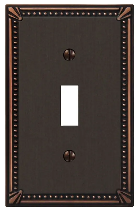 Amerelle Imperial Bead Aged Bronze 1 Gang Die-Cast Metal Toggle Wall Plate 1 Pk