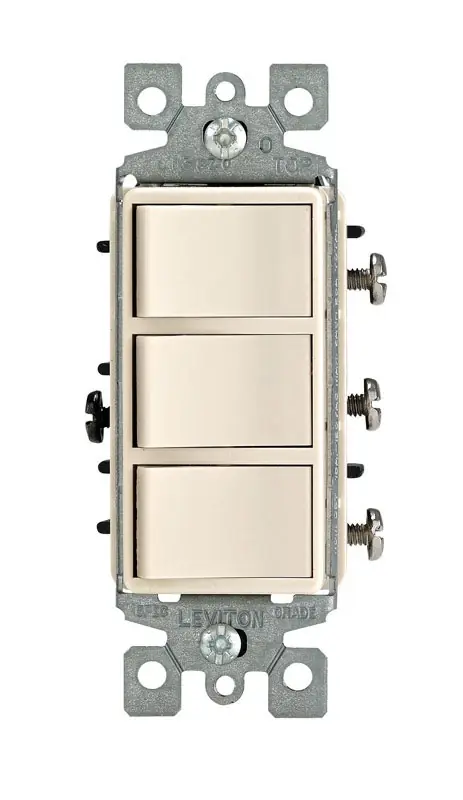 Leviton Decora 15 Amps Single Pole Rocker Triple Combination Switch Light Almond 1 Pk