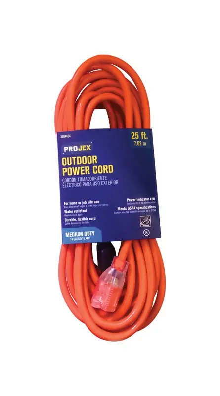 25 Ft. L Orange Extension Cord 14/3 Sjtw For Indoor And Outdoor Use