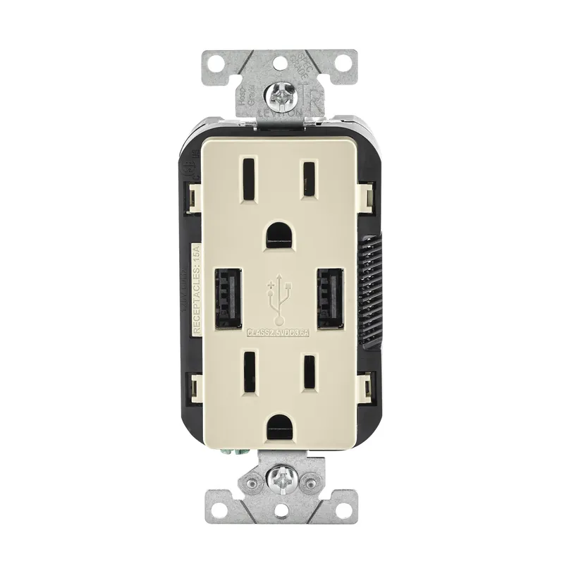 Leviton Decora 15 Amps 125 V Duplex Light Almond Outlet And USB Charger 5-15R 1 Pk