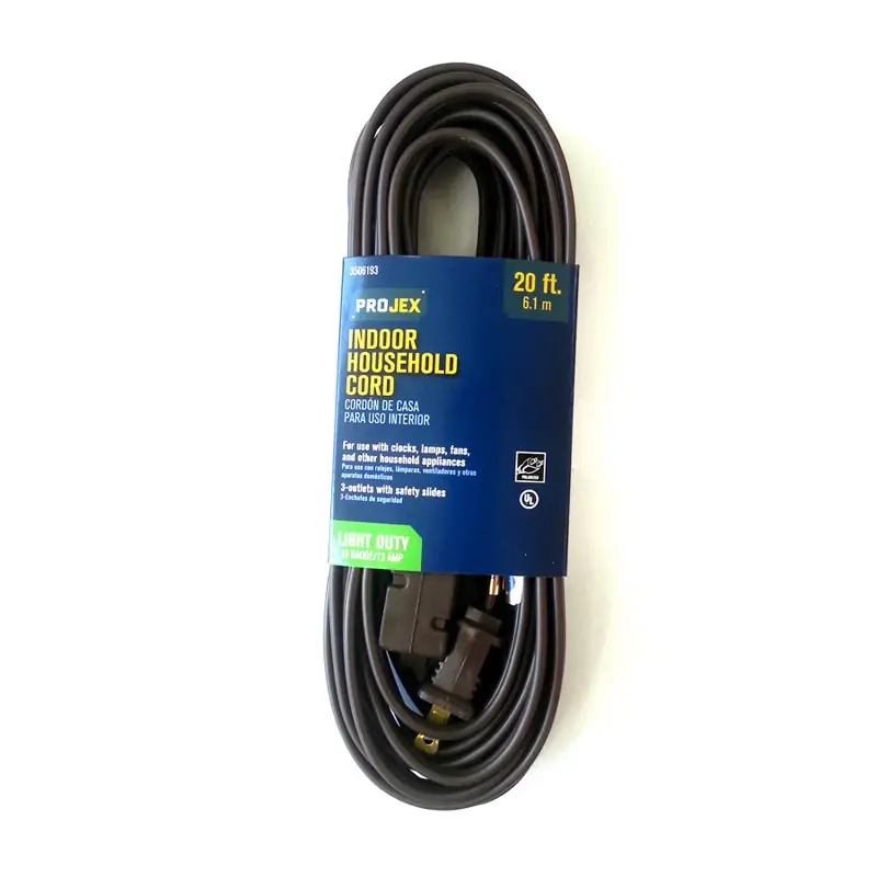 Indoor 20 Ft. Brown Extension Cord 16/2 Spt-2 With 3 Outlets
