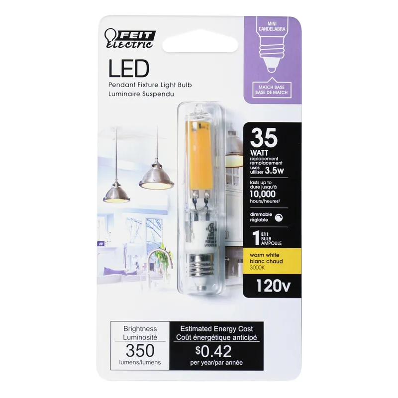 Feit T4 E11 LED Bulb Warm White 35 Watt Equivalence 1 Pk