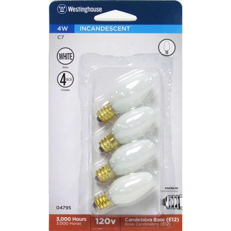 Westinghouse 4 W C7 Specialty Incandescent Bulb E12 (Candelabra) Warm White 4 Pk