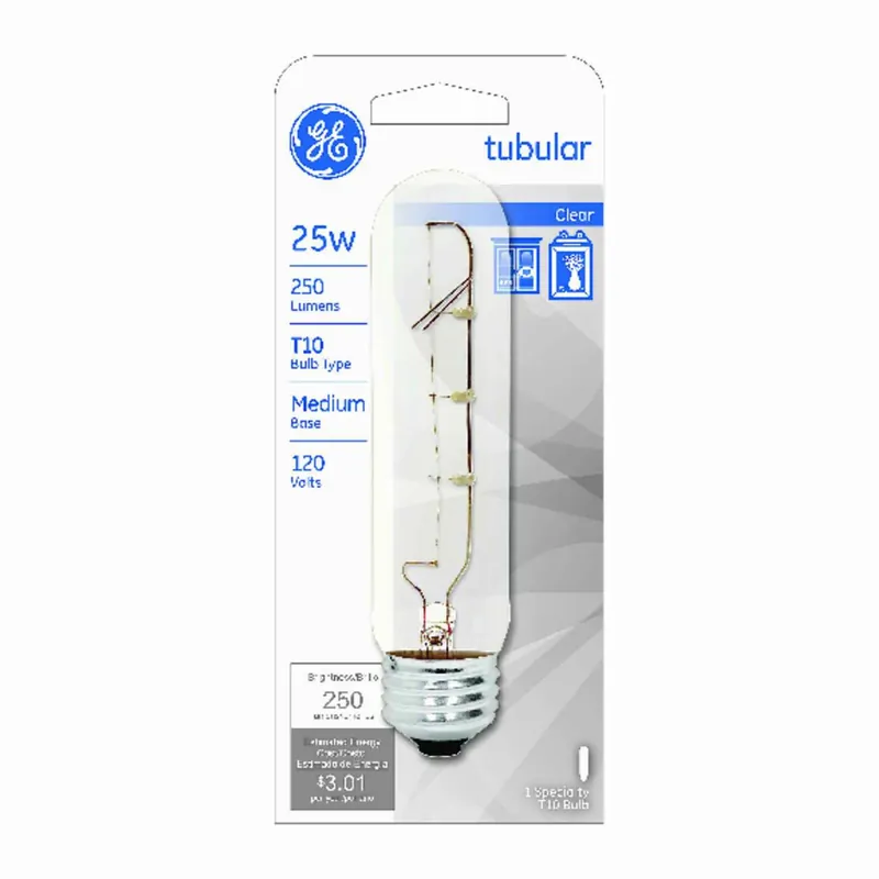 Tubular Light Bulb, Medium Base, 248 Lumens, 5-5/8 In., Clear, 25 Watt