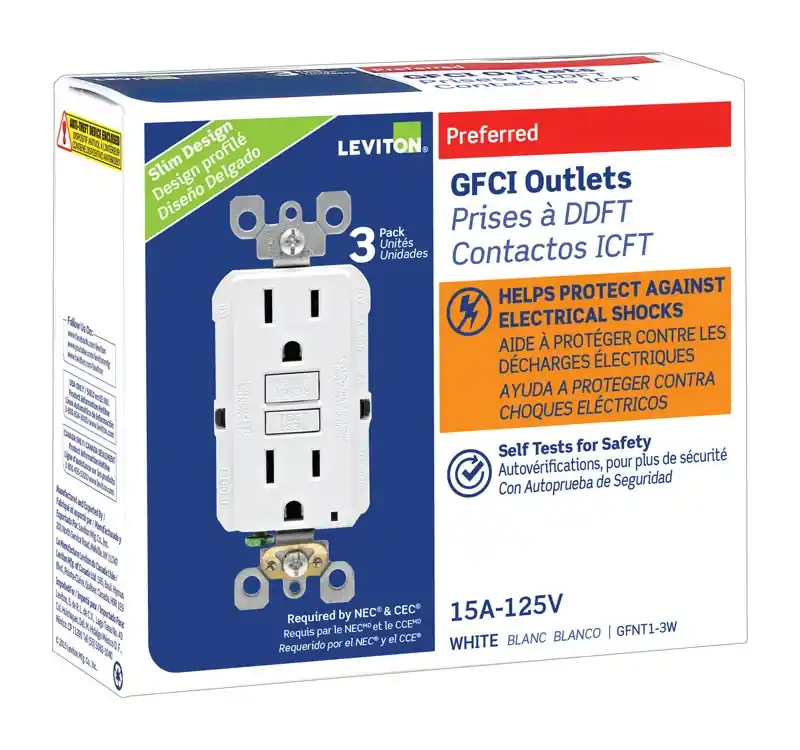 Leviton SmartlockPro 15 Amps 125 V Duplex White GFCI Outlet 5-15R 3 Pk