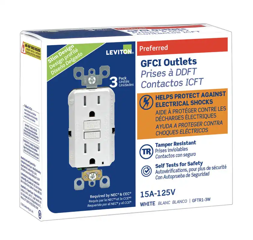 Leviton SmartlockPro 15 Amps 125 V Duplex White GFCI Outlet 5-15R 3 Pk