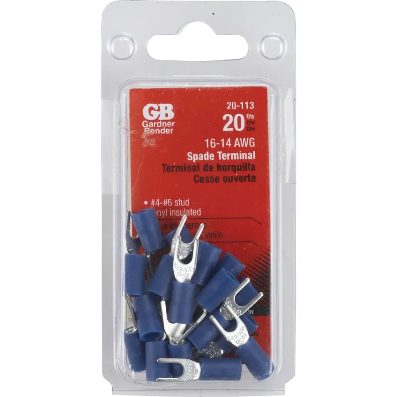 Gardner Bender 16-14 Ga. Insulated Wire Spade Terminal Blue 20 Pk