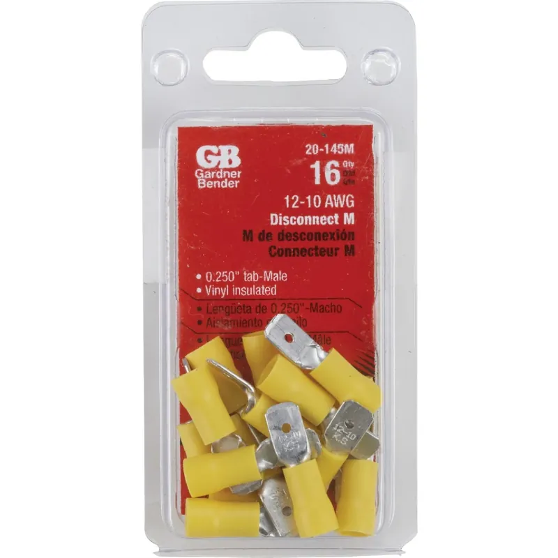Gardner Bender 12-10 Ga. Insulated Wire Male Disconnect Yellow 16 Pk