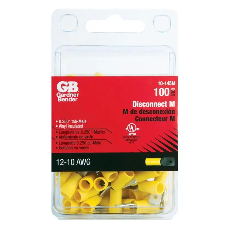 Gardner Bender 12-10 Ga. Insulated Wire Male Disconnect Yellow 100 Pk