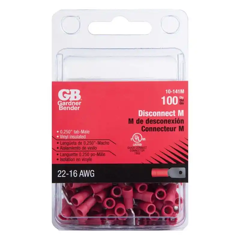 Gardner Bender 22-16 Ga. Insulated Wire Male Disconnect Red 100 Pk