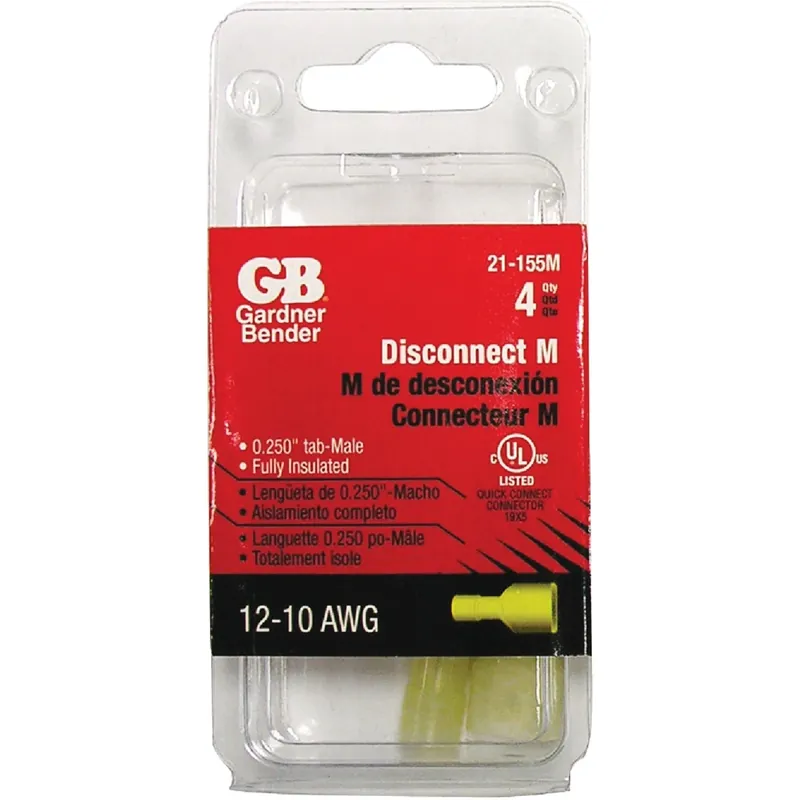 Gardner Bender 12-10 Ga. Insulated Wire Male Disconnect Yellow 4 Pk
