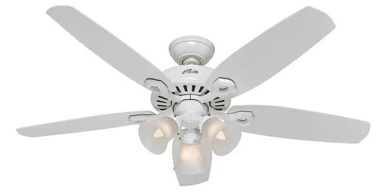 Builder Plus Ceiling Fan With Light, White With Marbled Glass, 5 Blades, 52-In.