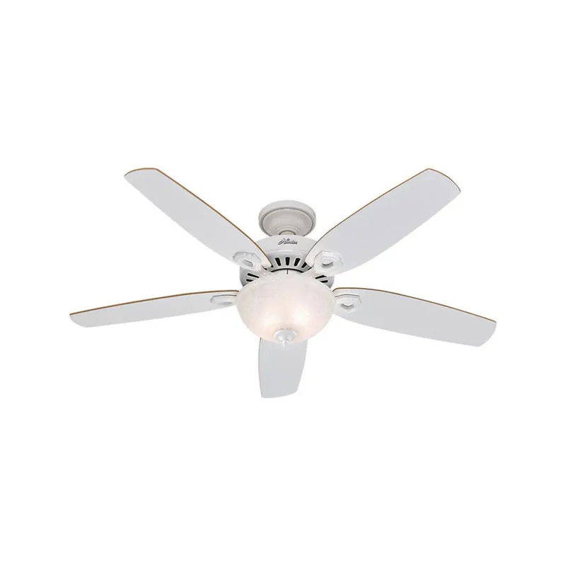 Builder Deluxe Ceiling Fan With Light, White With Linen Glass, 5 Blades, 52-In.