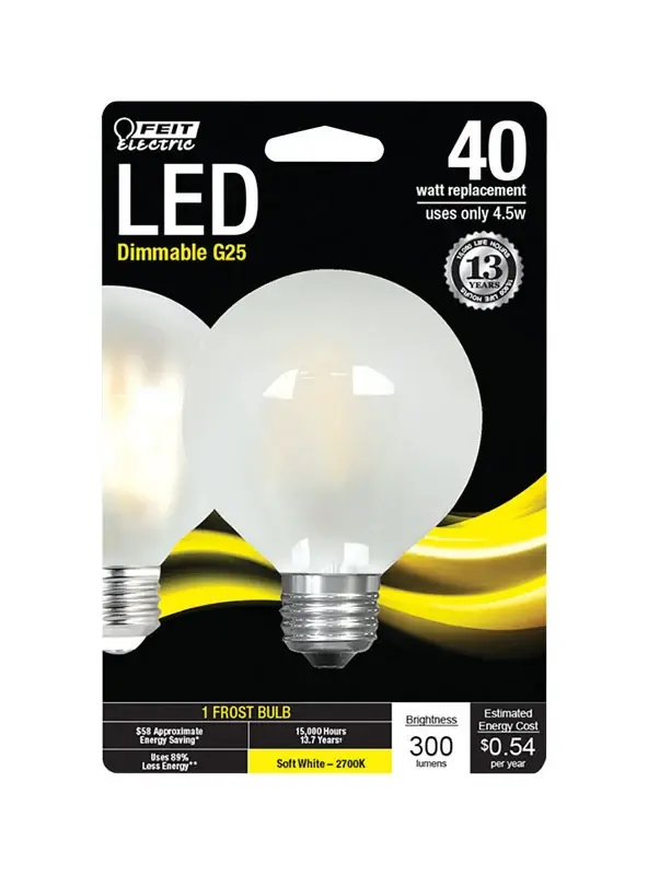 FEIT Electric G25 E26 (Medium) LED Bulb Soft White 40 Watt Equivalence 1 Pk