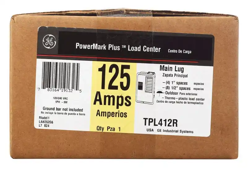 GE PowerMark Gold 125A TPL Series 8‑Circuit Load Center – 4‑Space, NEMA 3R Enclosure, Main Lug