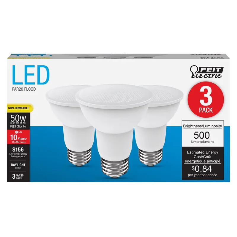 Feit PAR20 E26 (Medium) LED Bulb Daylight 50 Watt Equivalence 3 Pk