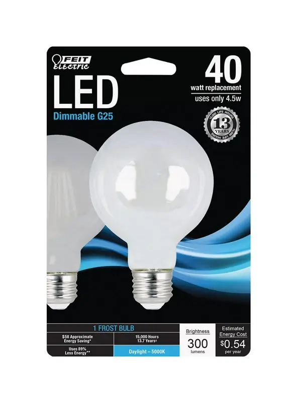 FEIT Electric G25 E26 (Medium) LED Bulb Daylight 40 Watt Equivalence 1 Pk